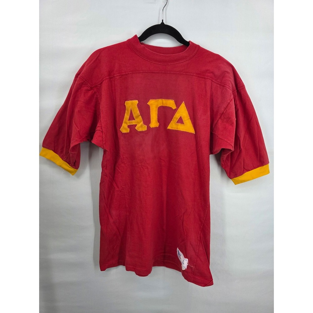 Vintage Russell Athletic Red Alpha Gamma Delta AGA Jersey T-Shirt Mens Large USA